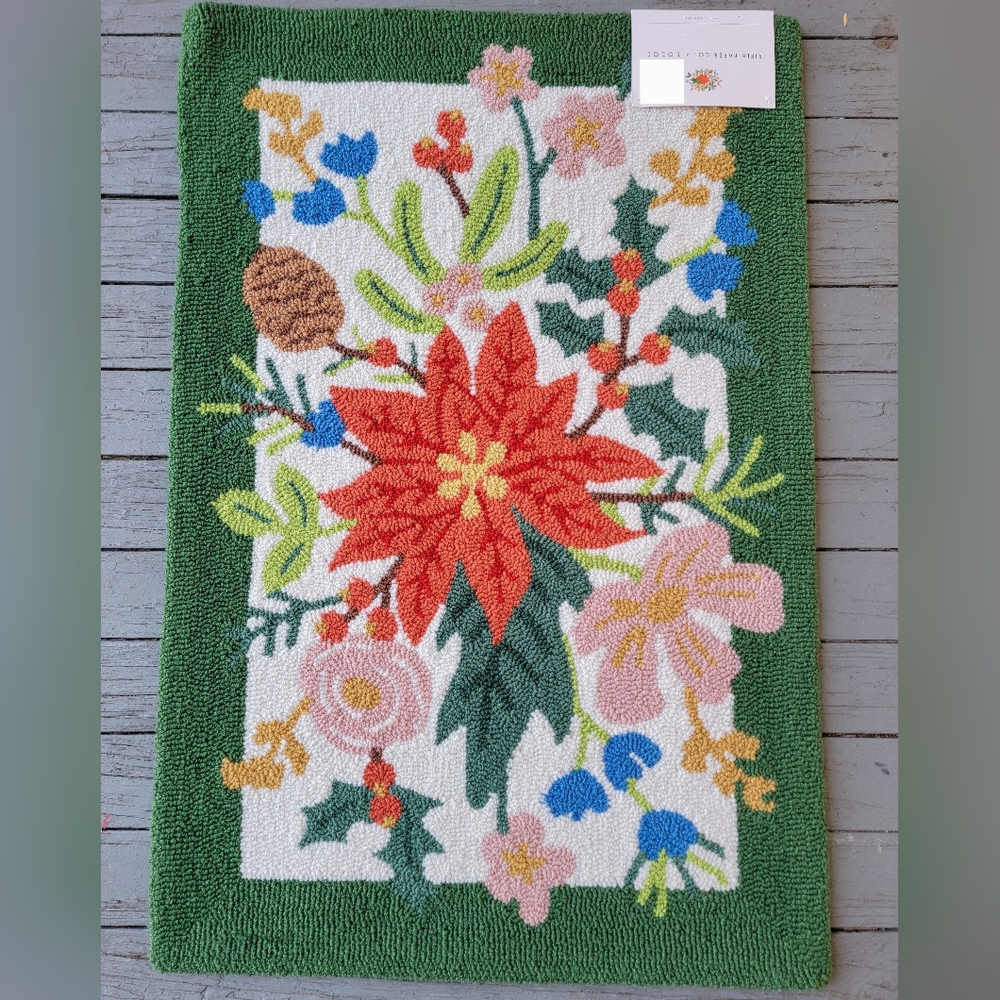 NWT Rifle Paper Company and Loloi 2'x3' Holiday Pines Happy Holiday Hooked Rug